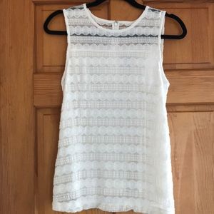 Ann Taylor stretch lace sleeveless ivory top